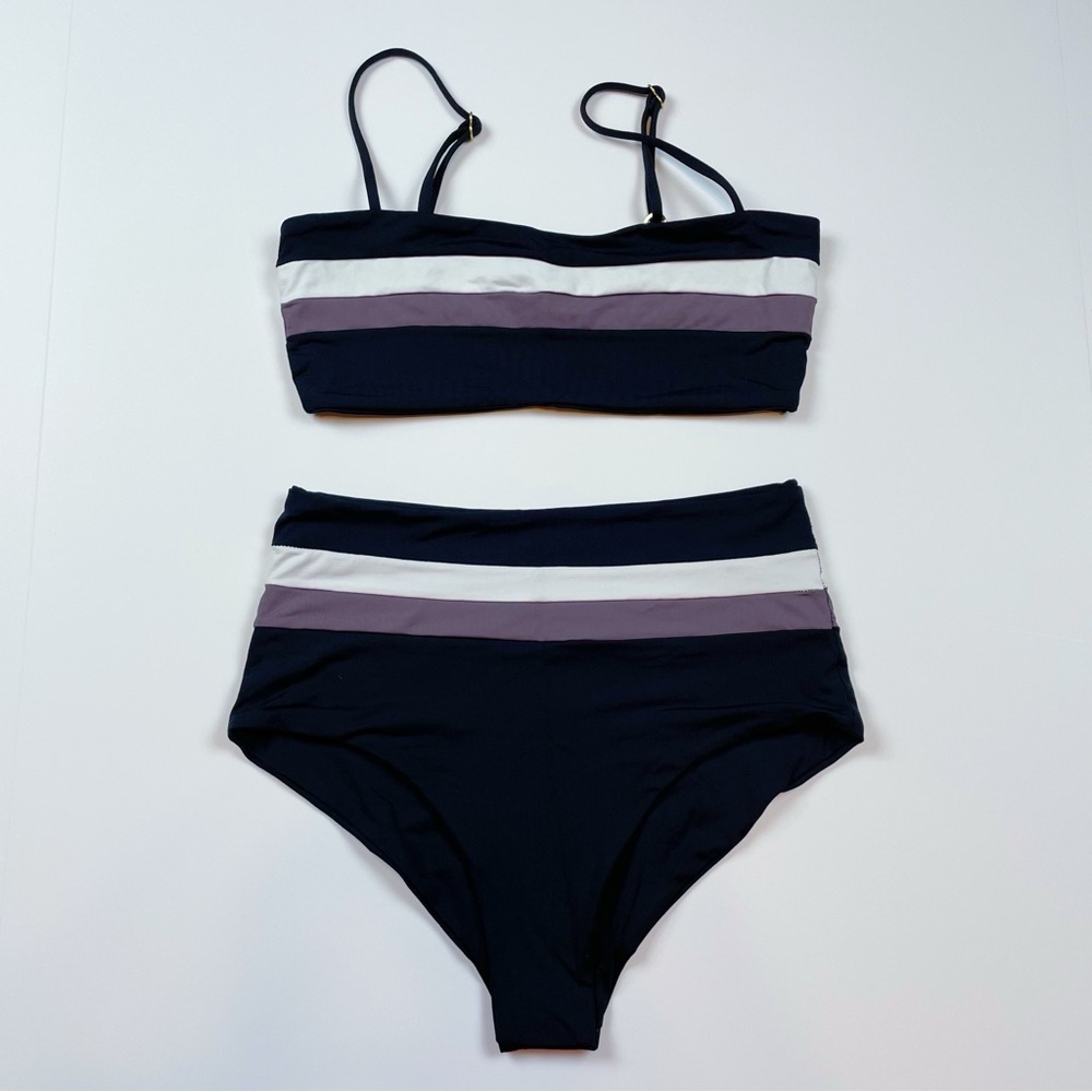 L*SPACE Portia Rebel Reversible Striped High Waisted Bikini Set